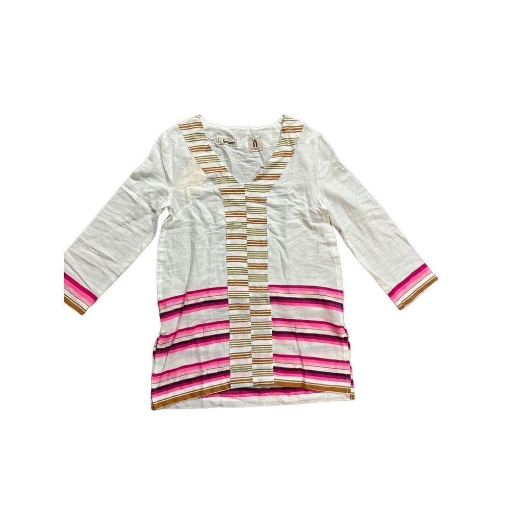 Lemlem Birabiro Kaftan pink white striped cotton blend small NWT
